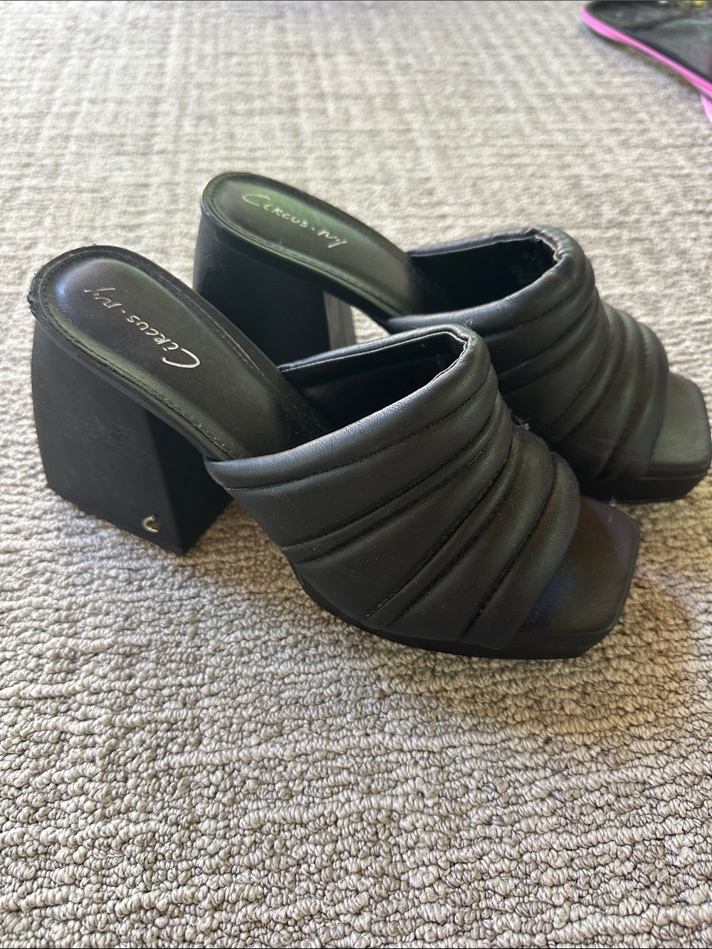 Circus by Sam Edelman Black Quilted Slide Mules with Block Heel